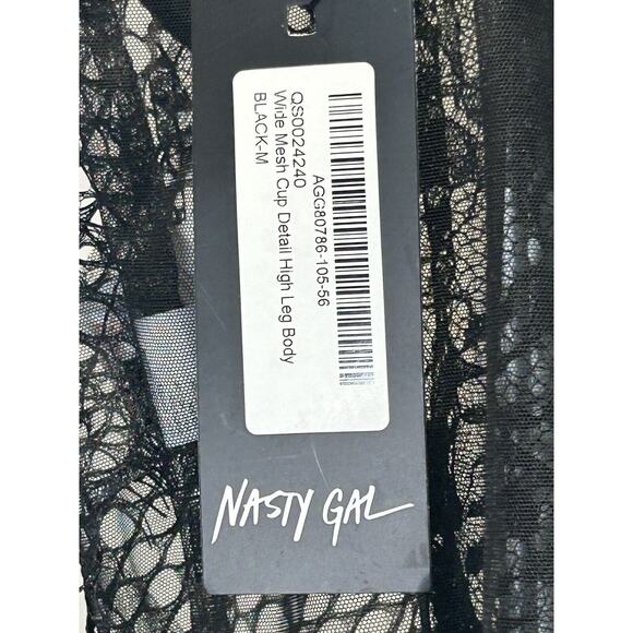 *New* Nasty Gal Wide Mesh High Leg Black Lace Bodysuit Women's size Medium - Picture 4 of 8